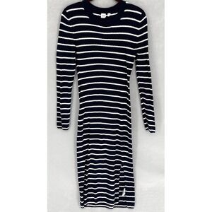 Gap Dress Womens Medium Navy White Striped Ribbed Knit Long‎ Sleeve Sweater Y2K